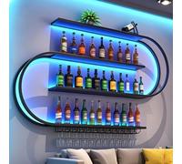 SPTZQURY Casier à Vin Semi Circulaire Mural en MéTal Présentoir à Bouteilles Porte Bouteilles Muraux Industriels avec PorteVerre étagère Flottante à 4 Niveaux Étagère De Rangement (Black, 200cm)