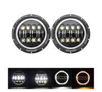 SPUFKGE Phare Voiture 1 paire de feux de circulation 75W Led H4 7 pouces, accessoires de voiture, yeux d'ange H4, phare Led pour Lada pour Niva 4X4 pour Uaz pour Hunter Phare Assemblage(80b with DRL)