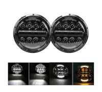 SPUFKGE Phare Voiture 1 paire de feux de circulation 75W Led H4 7 pouces, accessoires de voiture, yeux d'ange H4, phare Led pour Lada pour Niva 4X4 pour Uaz pour Hunter Phare Assemblage(2x 80b 1pair)
