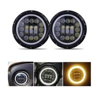 SPUFKGE Phare Voiture 1 paire de feux de circulation 75W Led H4 7 pouces, accessoires de voiture, yeux d'ange H4, phare Led pour Lada pour Niva 4X4 pour Uaz pour Hunter Phare Assemblage(90b with DRL)