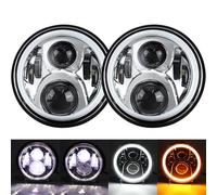 SPUFKGE Phare Voiture 7 ''phare Led H4 Feux De Croisement Ronds Voitures Feux De Circulation Pour Jeep Pour Wrangler JK Pour Lada Pour Niva 4x4 Phare Assemblage(2x black half halo)