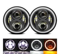 SPUFKGE Phare Voiture 7 ''phare Led H4 Feux De Croisement Ronds Voitures Feux De Circulation Pour Jeep Pour Wrangler JK Pour Lada Pour Niva 4x4 Phare Assemblage(2x black halo)