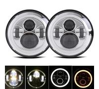 SPUFKGE Phare Voiture 7 ''phare Led H4 Feux De Croisement Ronds Voitures Feux De Circulation Pour Jeep Pour Wrangler JK Pour Lada Pour Niva 4x4 Phare Assemblage(2x black halo D)