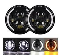 SPUFKGE Phare Voiture 7 ''phare Led H4 Feux De Croisement Ronds Voitures Feux De Circulation Pour Jeep Pour Wrangler JK Pour Lada Pour Niva 4x4 Phare Assemblage(2x silver halo A)