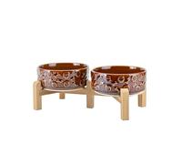 SPUNKYJUNKY Gamelles surélevées en céramique pour chiens et chats de 13 cm avec support antidérapant en bambou pour chiots et petites races, passent au micro-ondes et au lave-vaisselle - 382,7 g