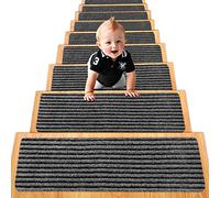 Spurtar Tapis d'escalier, 20 cm x 76 cm, Lot de 15 Bandes Autocollantes, Tapis d'escalier intérieur pour différents Types d'escaliers, Gris Clair