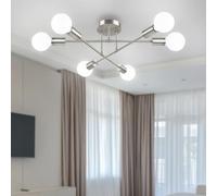 Sputnik Lustre, E27 Plafonnier Industriel,6 Lumières Moderne Plafonnier Lustre Luminaire Industriel en Metal, Lampe de Plafond Vintage pour Salon, Chambre, Cuisine, Bar, Café (chrome,Sans Ampoules)