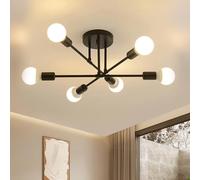 Sputnik Lustre, E27 Plafonnier Industriel Noir, 6 Lumières Moderne Plafonnier Lustre Luminaire Industriel en Metal, Lampe de Plafond Vintage pour Salon, Chambre, Cuisine, Bar, Café (Sans Ampoules)