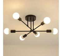 Sputnik Lustre, E27 Plafonnier Industriel Noir, 6 Lumières Moderne Plafonnier Lustre Luminaire Industriel en Metal, Lampe de Plafond Vintage pour Salon, Chambre, Cuisine, Bar, Café (Sans Ampoules)