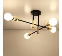 Sputnik Lustre Industriel,4 Lumières E27 Lampe Suspension Vintage en Métal, Moderne Lustre Plafonnier pour Salon Chambre Cuisine,Noir et Or(Sans ampoules)