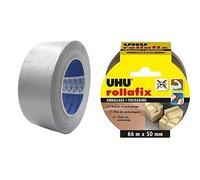 Spwa-Ruban Toilé Américain Gris Argenté 50 Mm X 25 Mètres, Imperméable, Réparations Et Bricolage, Isolant & Uhu Rollafix - Ruban Adhésif D'emballage Brun, 66m X 50mm