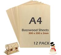 Spwb-Lot De 12 Contreplaqué 2 Mm, Planches De Bois A4 Idéal Pour Gravure Laser, Pyrogravure, Diy, Bricolage Et Modélisme, Bois À Découper Laser, Gravure Au Laser Bois De Tilleul De Qualité 200 X 300