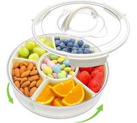 SPWB-Plat à 6 Cases Boîte à Goûter -Ø30x10cm- 360° Plateau Snack Box Rotatif avec Couvercle et Poignée,Boîte à Snacks Diviséea Ronde pour les Fruits,Bonbons,Noix,Fêtes,Pique-niques (Crème)