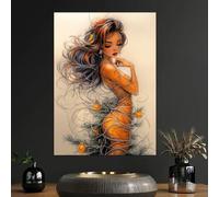 SPXLUCAU 1 affiche sur toile représentant une belle jeune fille, idéale pour la décoration murale de votre intérieur. Style art animé (50 x 70 cm, sans cadre).