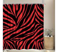 SPXLUCAU 1 Rideau de Douche à Rayures Rouges et Noires avec Crochets, Lavable, Servant de séparateur de Salle de Bain, décoration intérieure (180 x 152 cm / 71 x 60 Pouces (L x H))