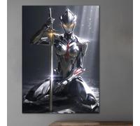 SPXLUCAU 1 toile murale représentant un guerrier anime en pose dynamique, maniant une épée et ayant les yeux brillants, pour salon ou chambre (40 x 50 cm avec cadre).