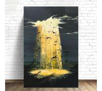SPXLUCAU 1 toile murale verticale « Rayon de lumière divine, coucher de soleil doré » - Ombre noire à dorée avec oiseaux en vol, pour salon (55 x 75 cm/sans cadre)