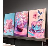 SPXLUCAU Ensemble de 3 impressions d'art moderne abstrait représentant des cœurs roses, pour la décoration de la maison et du bureau (35 x 50 cm x 3 / Sans cadre)