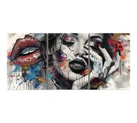 SPXLUCAU Ensemble de 3 portraits abstraits de femmes, style graffiti tendance (30 x 40 cm x 3 / Sans cadre)