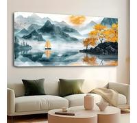 SPXLUCAU Tableau abstrait représentant un lever de soleil et une montagne dorée, idéal comme cadeau d'anniversaire, pour chambre, bureau ou salon (45 x 90 cm/sans cadre)
