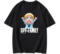 Spy X Family Forger Anya T-Shirts Print Men Fashion 100% Cotton Oversized O-Neck T Shirt Tees Tops Black Manches Courtes(X-Large)