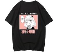Spy X Family Tshirt Anya Forger Kawaii Cartoon T-Shirt Graphics Print Manga Oversized T Shirts Men Pure Cotton Tees Black Manches Courtes(X-Large)