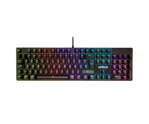 SPYCO Challenge KE-111, Clavier Mécanique de Jeu, disposition des touches à l’italienne, rétroéclairage LED réglable, touches avec couvre-touches en ABS, interrupteurs marron, 25 touches anti-ghosting