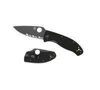 Spyderco C122gbbkps Couteau Tenacious, Lame Noire Semi-Dentée Acier 8cr13mov, Profil Plat, Manche 11 Cm G10 Noir