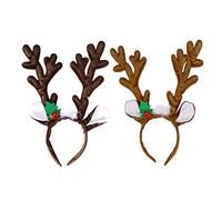 Spydge 2 pièces Serre Tête de Bois,Bandeau de Noël Renne Antlers Bandeaux Avec des cloches et des oreilles pour Halloween, noël, pâques, décoration