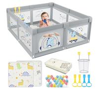 SPYLAVE Parc pour bébé avec tapis de jeu, parc pour bébés et tout-petits avec matelas, aire de jeux stable et sûre pour bébé (dinosaure gris, 120 x 120 cm)