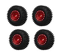 SPYMINNPOO 4PCS RC Tire and Wheels Section Aluminium Alloys Hub-Rubber Pneus pour SCX24, Installation Simple, 1/24 RC-Auto-Replacement Pièce, RC Tire de Haute qualité (Rouge)
