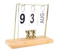 SPYMINNPOO Calendrier à Rabat en Bois et Métal, Petit Ours, Calendrier de Bureau Perpétuel Réutilisable, Décoratif pour le Bureau, la Maison, le Dortoir (Balançoire couleur bois)