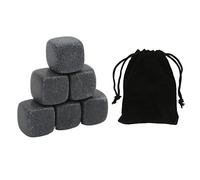 SPYMINNPOO Ensemble de Pierres à Whisky en Basalte, Pierres à Whisky Réutilisables, Cadeau pour Hommes, avec Sac de Rangement pour, Cognac, Vin, Boisson (6)