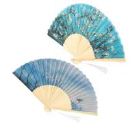 SPYMINNPOO Ensemble D'éventails Pliants en Bambou, élégant, Peinture de Lavage de Fleurs D'abricot, Artisanat de Décoration pour Fêtes d'été et Cadeaux