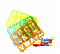 SPYMINNPOO Ensemble éducatif de 4 Modèles de Peinture avec Planche Creuse de L'alphabet à Figures Géométriques pour Enfants, Améliore le Développement Mental, âgés de 3 à 6 Ans (Ensemble de planche