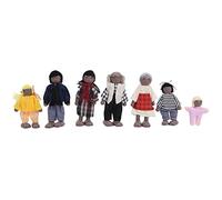 SPYMINNPOO Figurines de Poupée de Famille de Pin Chaud, Jouets de Personnes Miniatures pour Maison de Poupée, Jeu de Rôle, Jouets éducatifs pour Enfants (7 marionnettes Noires)