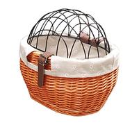 SPYMINNPOO Panier de Vélo pour Animaux de Compagnie, Panier de Vélo en Osier pour Petits Chiens, Chats, Panier Avant avec Couvercle en Treillis Métallique (Couleur Miel)