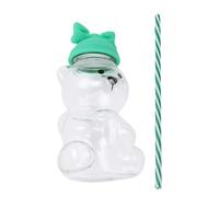 SPYMINNPOO Tasse en Paille D'ours, Tasse à Eau pour Bébés avec Couvercle à Nœud, Bouteille en Verre de 600 Ml en Forme D'animal, Bouteille à Boire pour café, Lait, Fruits, thé, Jus