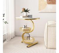 SPYQKHSH Table Basse à 2 Niveaux avec étagère de Rangement, Table d'appoint Ronde Moderne avec Cadre en métal for Salon et Chambre à Coucher(B,55x60cm)