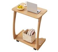 SPYQKHSH Table d'appoint de canapé en Bois Massif en Forme de C, Table Basse Double Couche, Table d'ordinateur Portable Mobile avec roulettes, Mini Table de Chevet carrée(B,45x40x63cm)