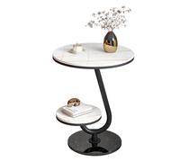 SPYQKHSH Table d'appoint Ronde à 2 Niveaux avec étagère de Rangement, Table d'angle avec Cadre en métal et Base en marbre, for Salon et Chambre à Coucher(E,50x60cm)