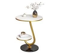 SPYQKHSH Table d'appoint Ronde à 2 Niveaux avec étagère de Rangement, Table d'angle avec Cadre en métal et Base en marbre, for Salon et Chambre à Coucher(G,50x60cm)