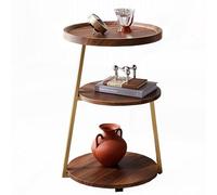 SPYQKHSH Table d'appoint Ronde à 3 Niveaux avec Cadre en métal élégant, Table de Chevet Moderne, Table d'appoint de canapé Vintage avec étagère de Rangement et Plateau de Protection des Bords(A)