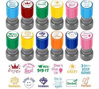 SQAQS 12PCS Timbres pour Enseignants, Tampons Enseignants Français, Tampon Encreur pour Enfant, Tampon Ecole Mignon pour Encourager Motiver Élèves, Fournitures pour Enseignants pour Classes, Groupe B