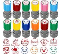 SQAQS 12PCS Timbres pour Enseignants, Tampons Enseignants Français, Tampon Encreur pour Enfant, Tampon Ecole Mignon pour Encourager Motiver Élèves, Fournitures pour Enseignants pour Classes, Groupe A