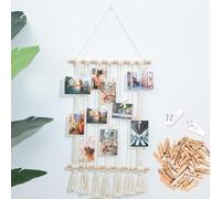 SQAQS 33pcs Tapisserie Murale Photo, Protéger le Mur, Mural Cadre En Bois Porte Photo Pince De Collage Pince Support En Bois Multiple Mur Cadre Avec 30 Clips