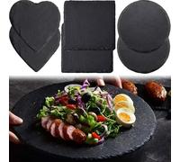 SQAQS 6PCS Assiettes en Ardoise, Amour, Carré, Rond, Dessous de Verre en Ardoise (Amour, Carré, Rond)