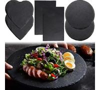 SQAQS 6PCS Assiettes en Ardoise, Amour, Carré, Rond, Dessous de Verre en Ardoise (Amour, Rectangulaire, Rond)