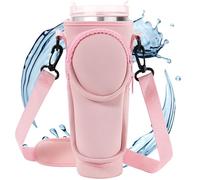 SQAQS Insulated Bottle Holder, Water Bottle Bag with Adjustable Shoulder Strap, Water Bottle Holder with Phone Pocket and Tirer la Lorde, Sac de Bouteille D'Eau Isolé for Walking and Hiking (rose)