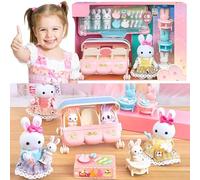 SQAQS Mini Dollhouse Wooden Furniture Kit, Maison de poupées, Maison de poupée Little Rabbit, Maison de Poupée incluant Accessoires et Mobilier, Jouets Cadeaux d'anniversaire(Poussettes pour bébés)